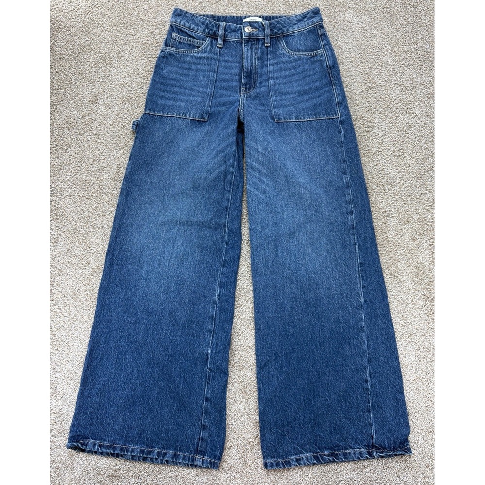 Forever 21 Wide Leg High Rise Carpenter Jeans Women's 27 Blue Baggy Boho 90s